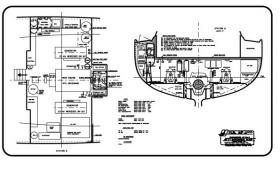This drawing shows the overall arrangement of the engine room including the primary engine of a Mercedes Benz and two generator systems

